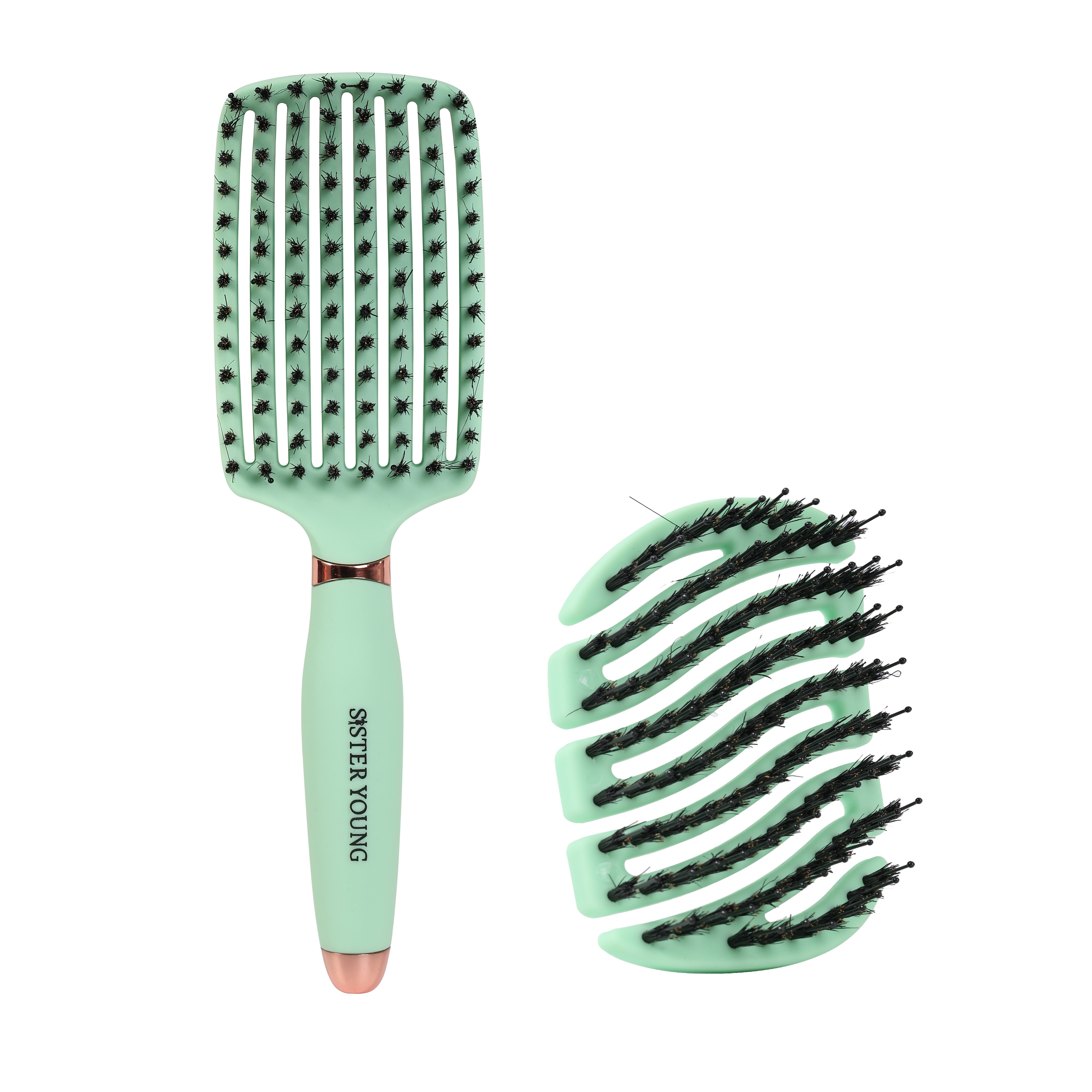 Sister Young Wild Boar Bristle Brush Set Fresh Mint