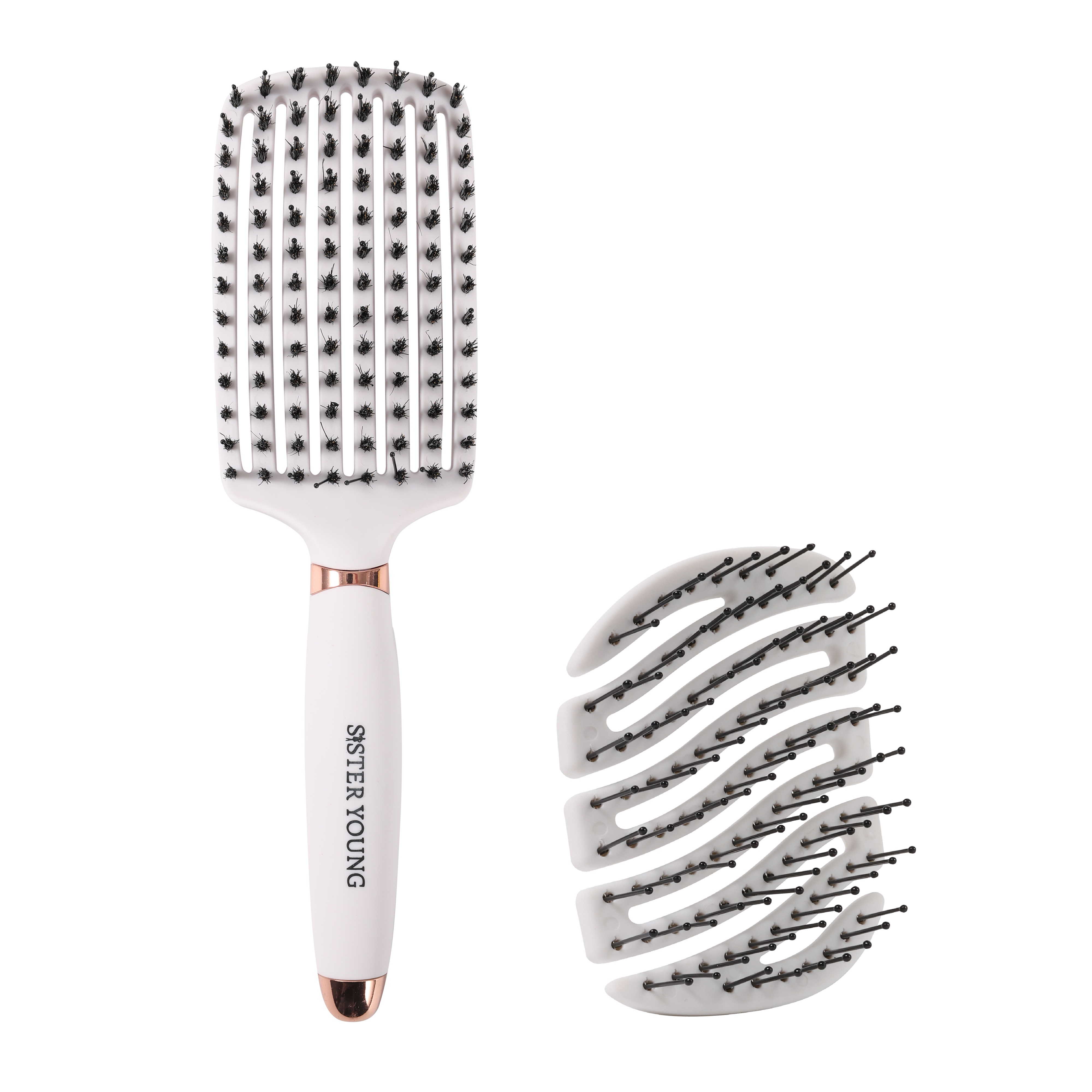 Sister Young Wild Boar Bristle Brush Set Alb