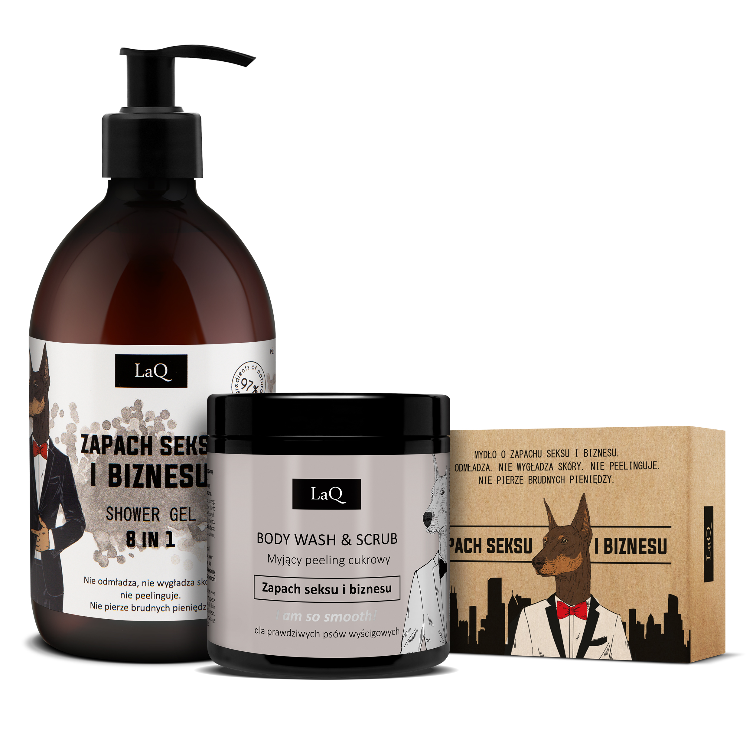 Gel de duș pentru bărbați LaQ + Scrub + Set de săpun în baton