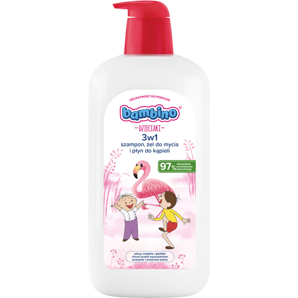 Bambino Kids Șampon Gel de spălare și lichid de baie 3 în 1 Flamingos 1000ml