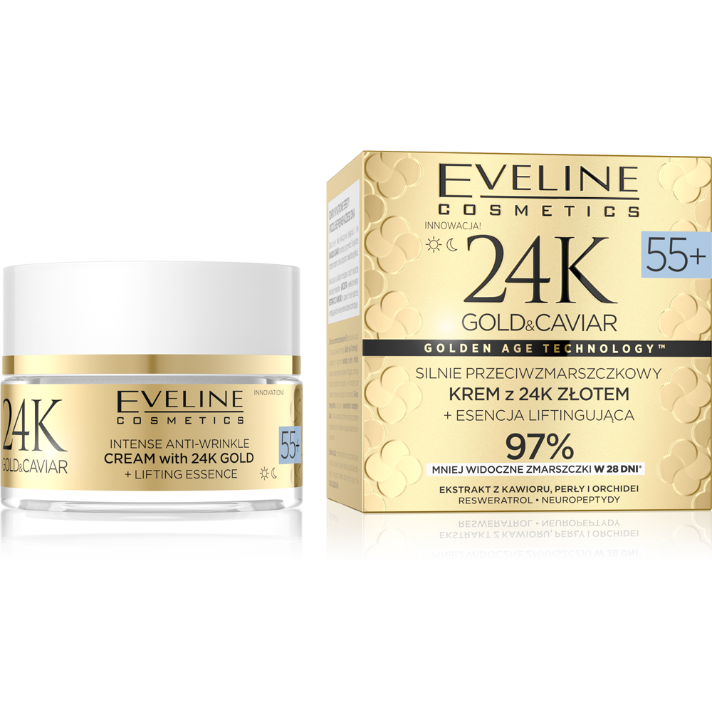Eveline 24K Gold & Caviar Strongly Anti-Wrinkle Cream 55+ 50ml
