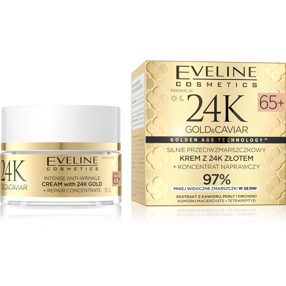 Eveline 24K Gold & Caviar Strongly Anti-Wrinkle Cream 65+ 50ml