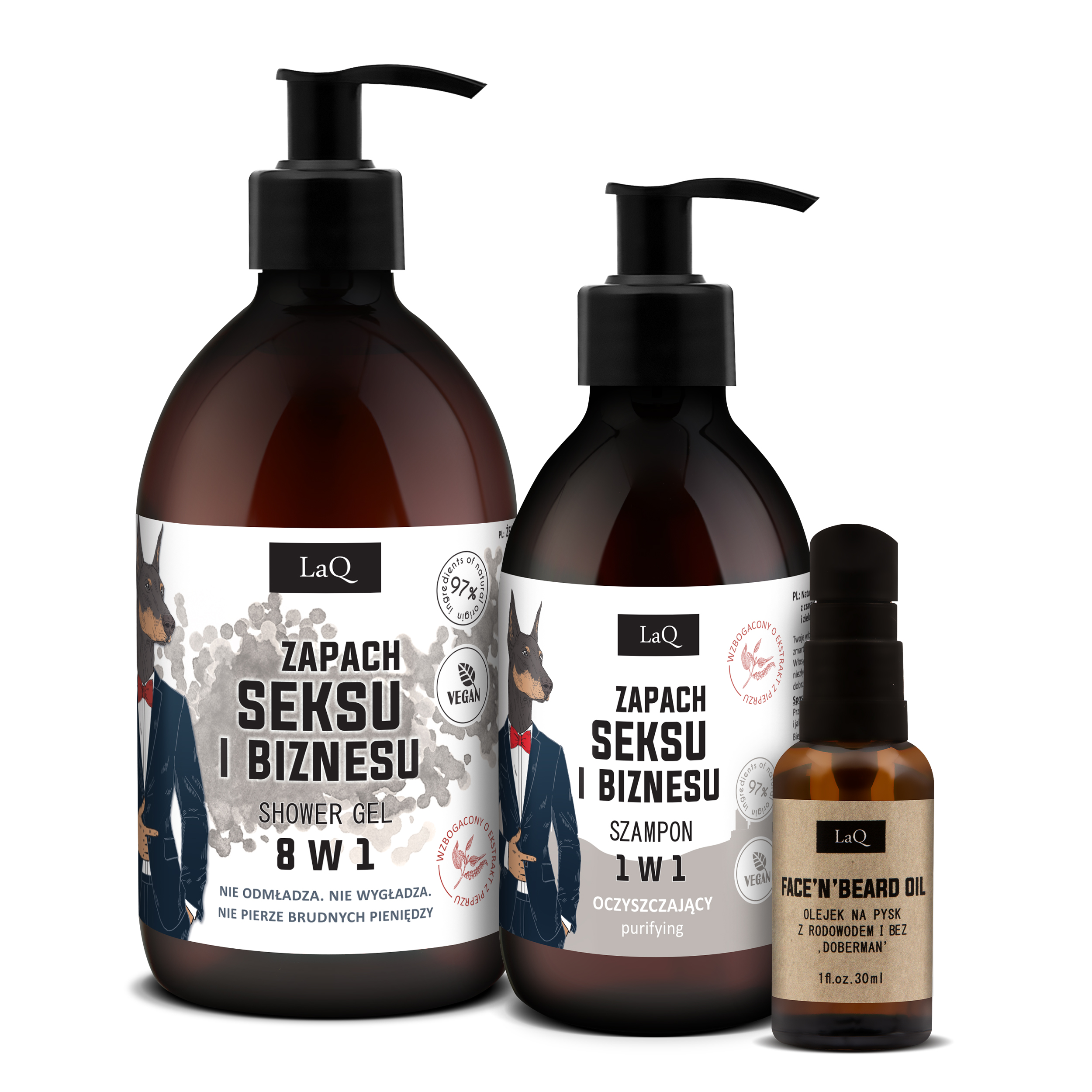 Gel de duș pentru bărbați LaQ + șampon + ulei de barbă Gold Set