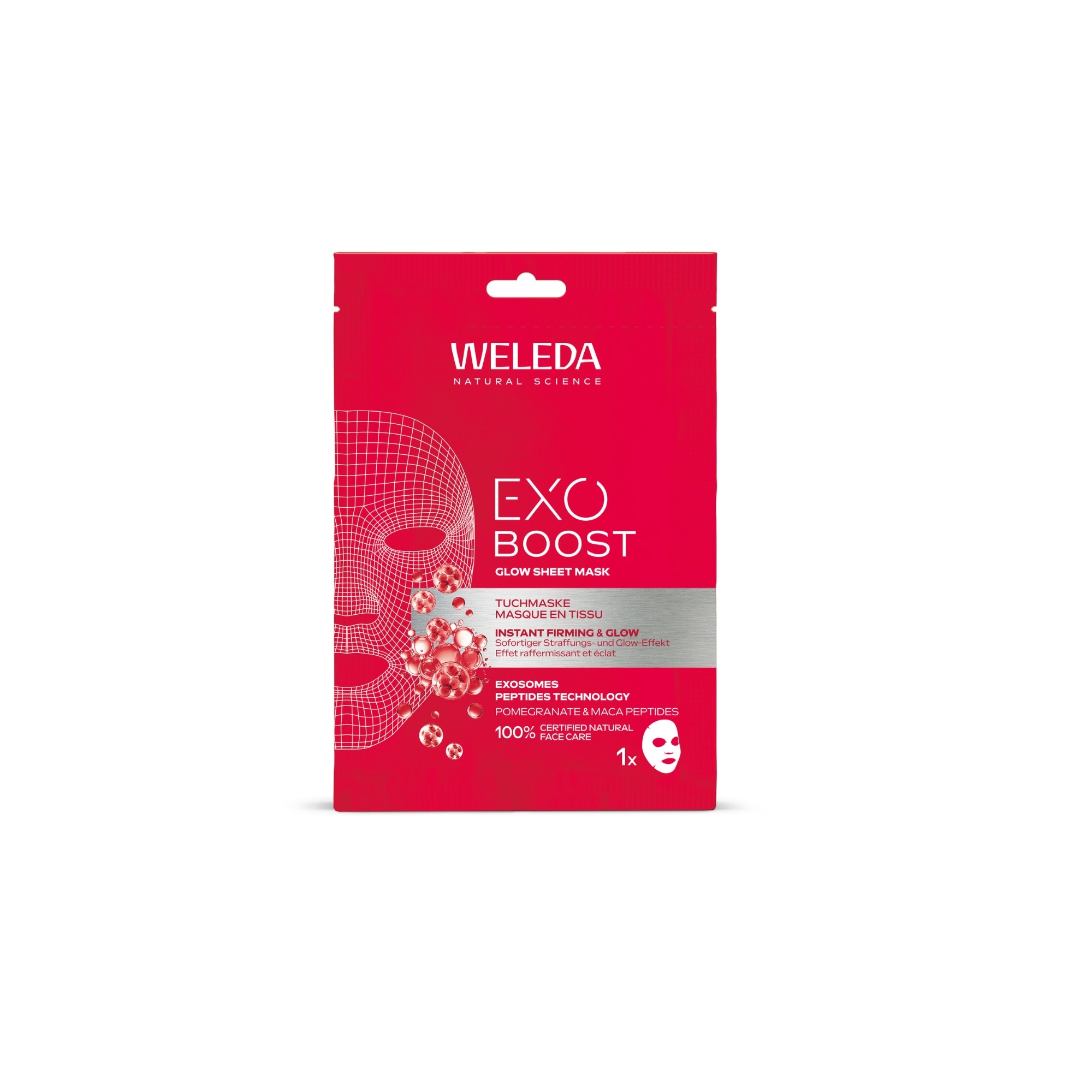 Weleda Exo Boost Glow Sheet Mask cu rodie și peptide de Maca 20ml