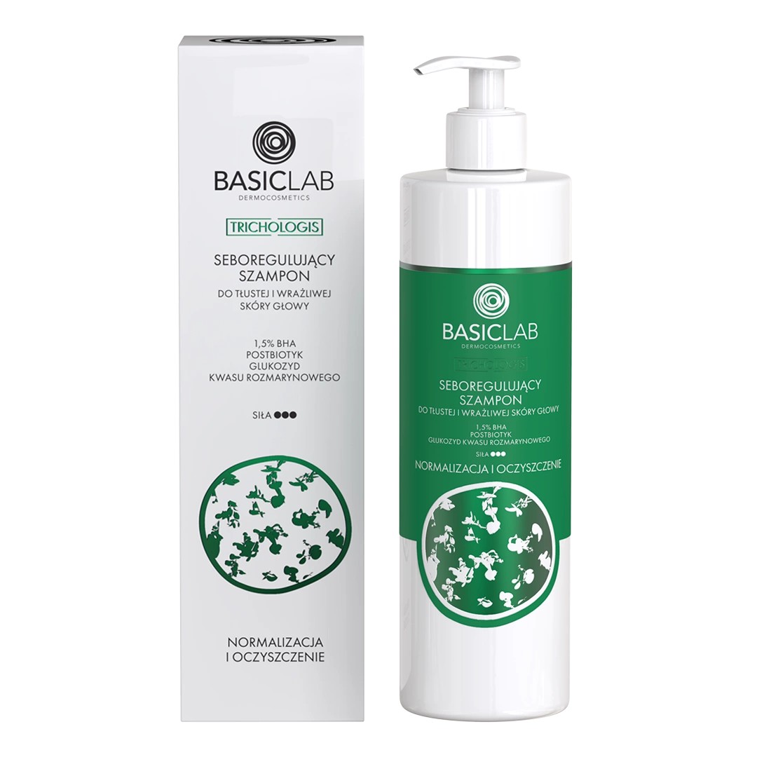BasicLab Trichologis Șampon seboregulator pentru normalizarea și purificarea pielii capului gras și sensibil 300ml