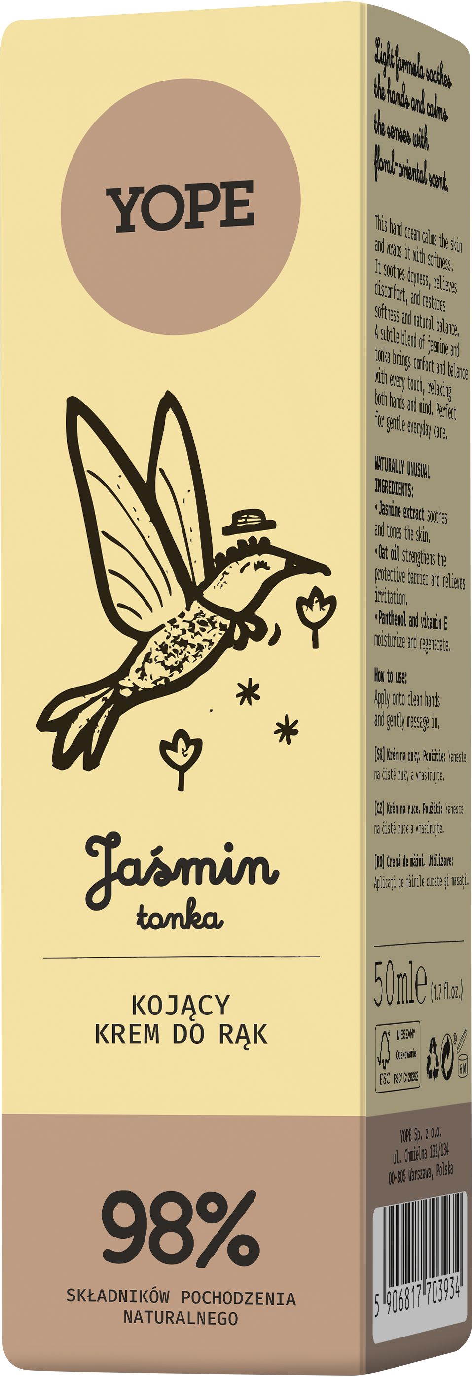 Yope Cremă de mâini calmantă Jasmine Tonka 50ml