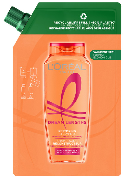 Loreal Dream Lengths Șampon de întărire a părului Reîncărcare 500ml
