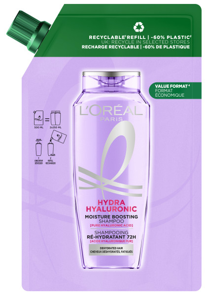 Loreal Hydra Hyaluronic Șampon hidratant pentru păr Reîncărcare 500ml