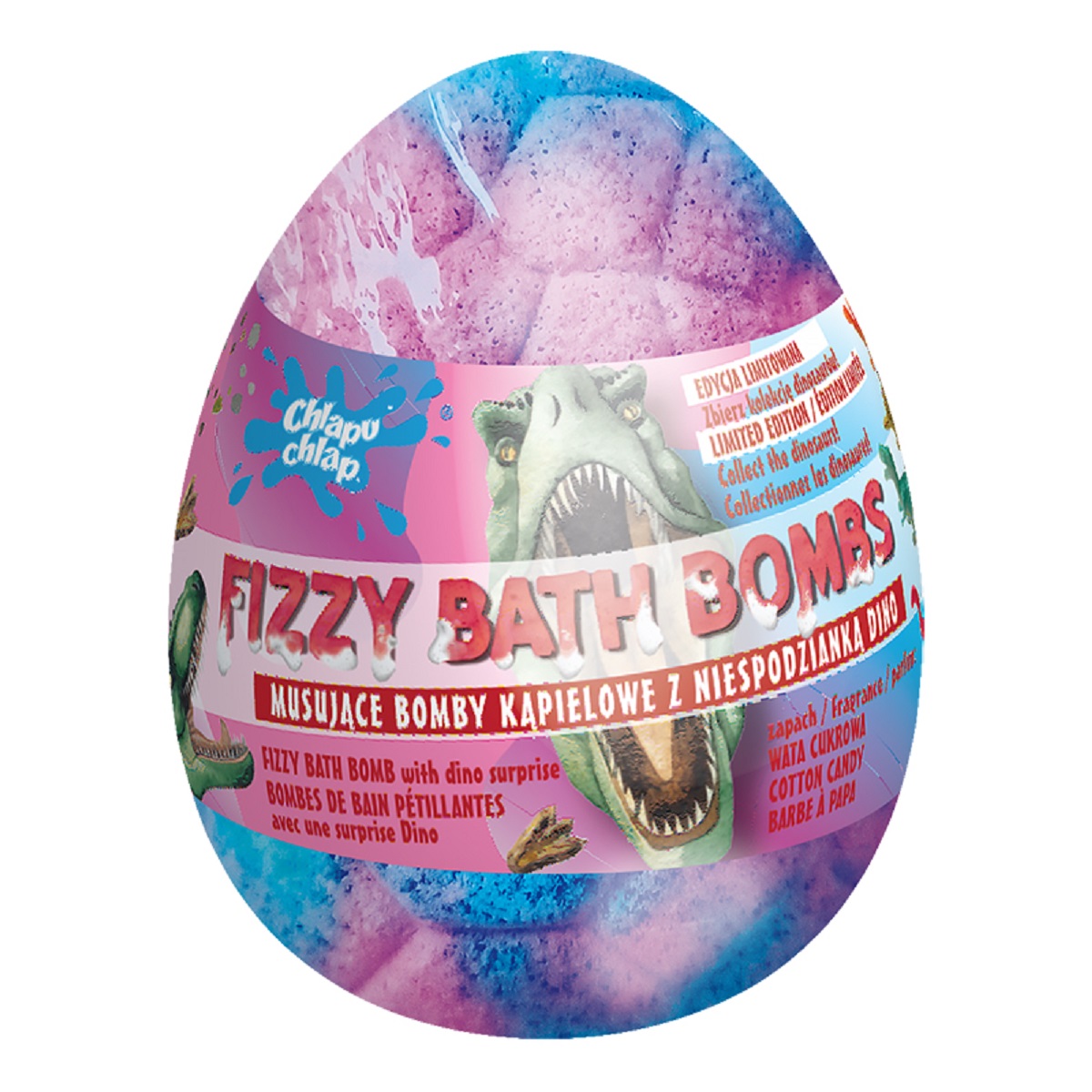 Bomba de baie strălucitoare Splash Splash cu bomboane de bumbac Surprise Dino