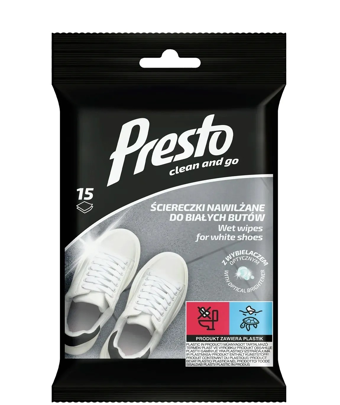 Șervețele umede Presto Clean and Go pentru pantofi albi 15 buc