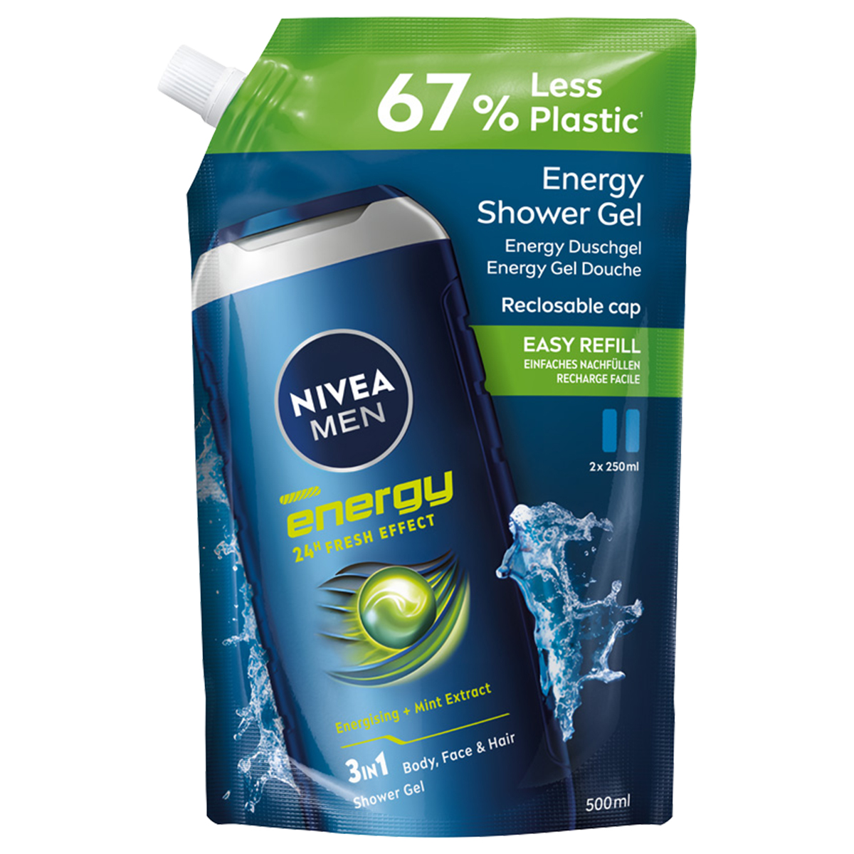 NIVEA Men Energy 3-in-1 Gel de duș Pachet de reumplere 500ml