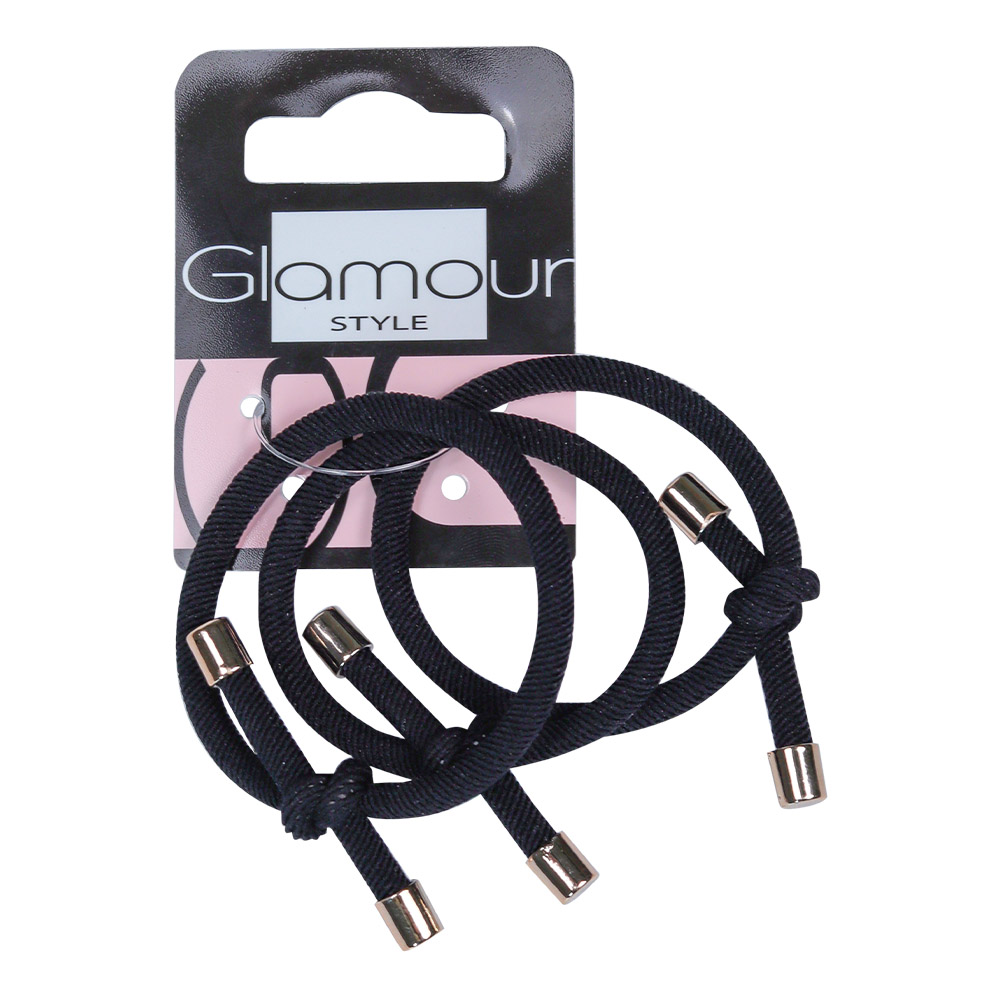 Glamour Hair Grommets negru cu legături 3 bucăți