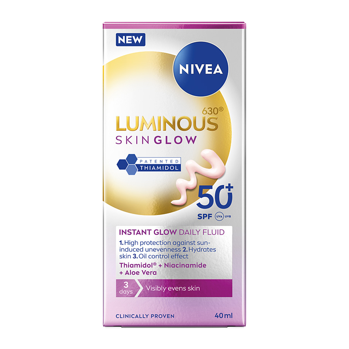NIVEA Luminous630 Skin Glow Light Fluid cu filtru SPF50+ pentru uniformizarea nuanței pielii 40ml