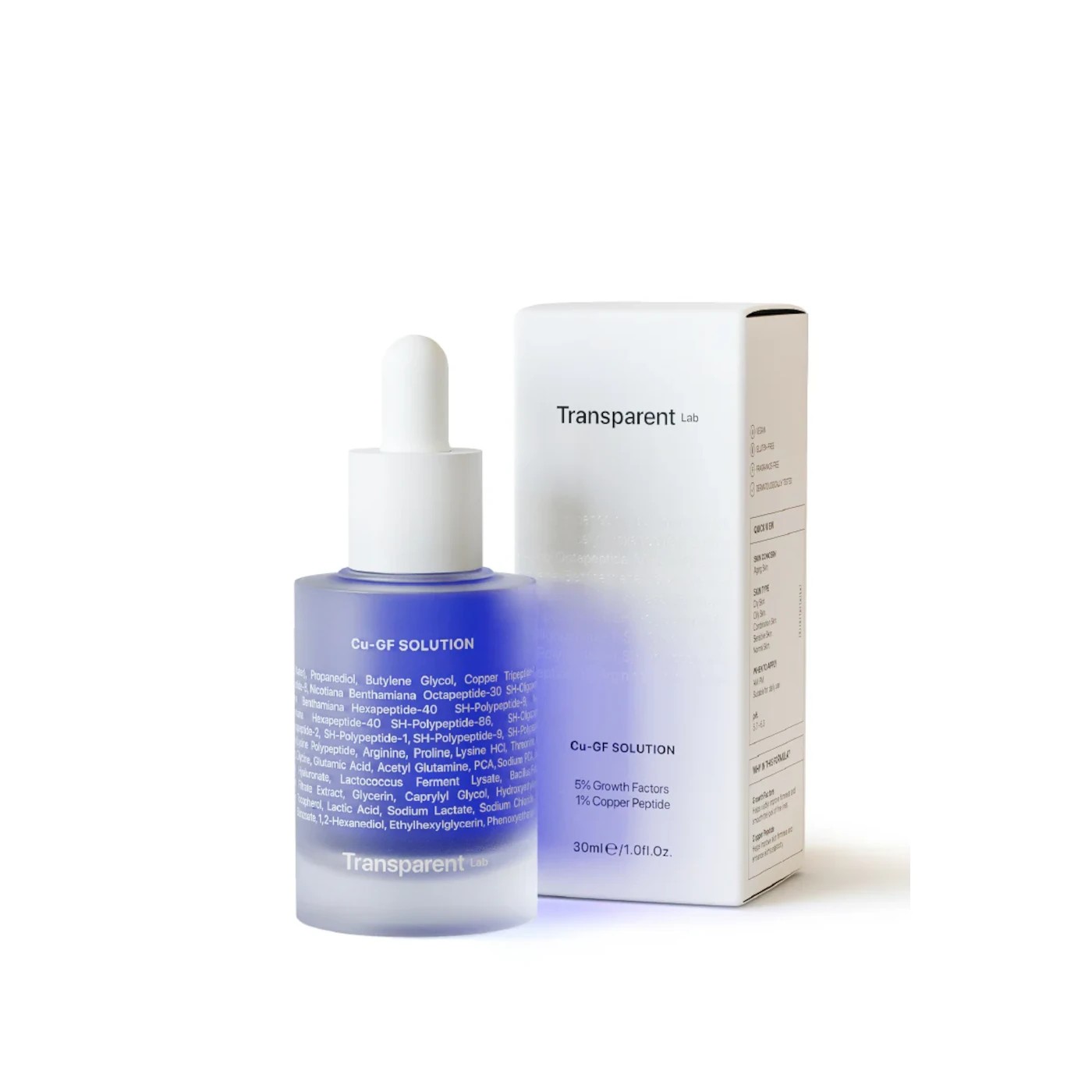 Transparent Lab Cu-GF Solution Ser anti-îmbătrânire cu peptidă de cupru și factori de creștere 30ml