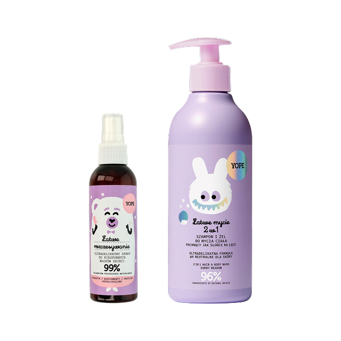 Yope Easy Wash 2in1 Șampon și gel de spălare a corpului pentru copii 400ml + Yope Easy Brush Spray pentru copii 150ml