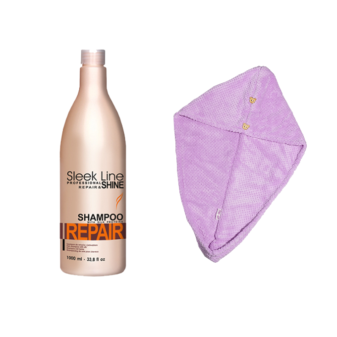TAPTAP Super Absorbent Microfiber Hair Turban Set + Stapiz Repair&Shine Shampoo with Silk 1000ml