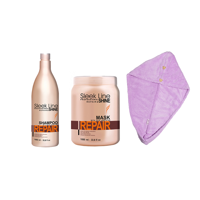 TAPTAP Set turban de păr din microfibră + Stapiz Repair&Shine Mask + Stapiz Repair&Shine Shampoo