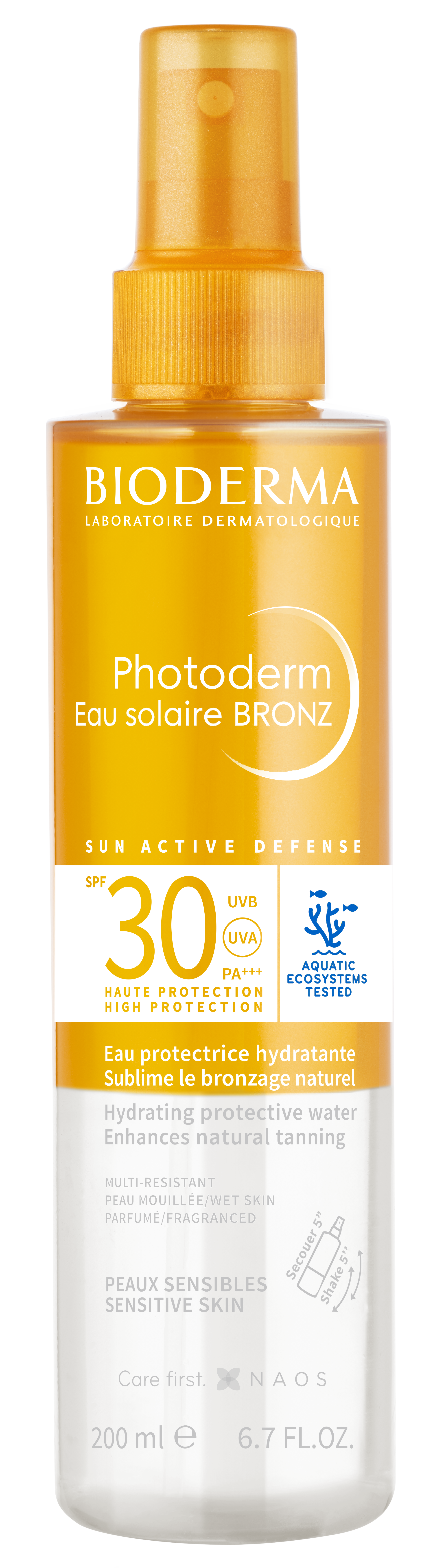 Bioderma Photoderm Eau Solaire Bronz Protecție solară bifazică hidratantă cu filtru SPF30 pentru accelerarea bronzului 200ml