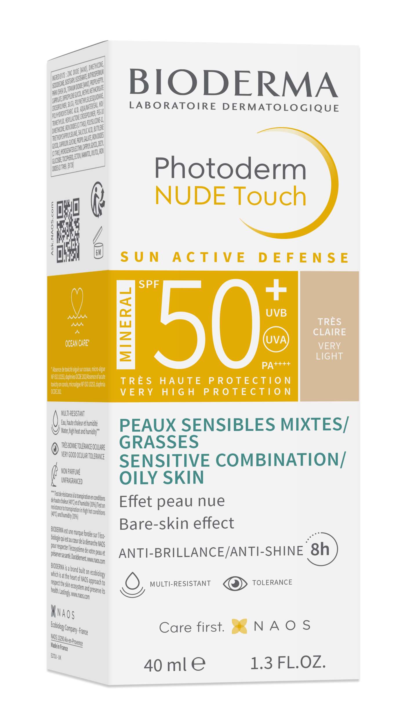 Bioderma Photoderm Nude Touch Fond de ten mineral cu efect nude SPF50+ Nuanță foarte deschisă 40ml