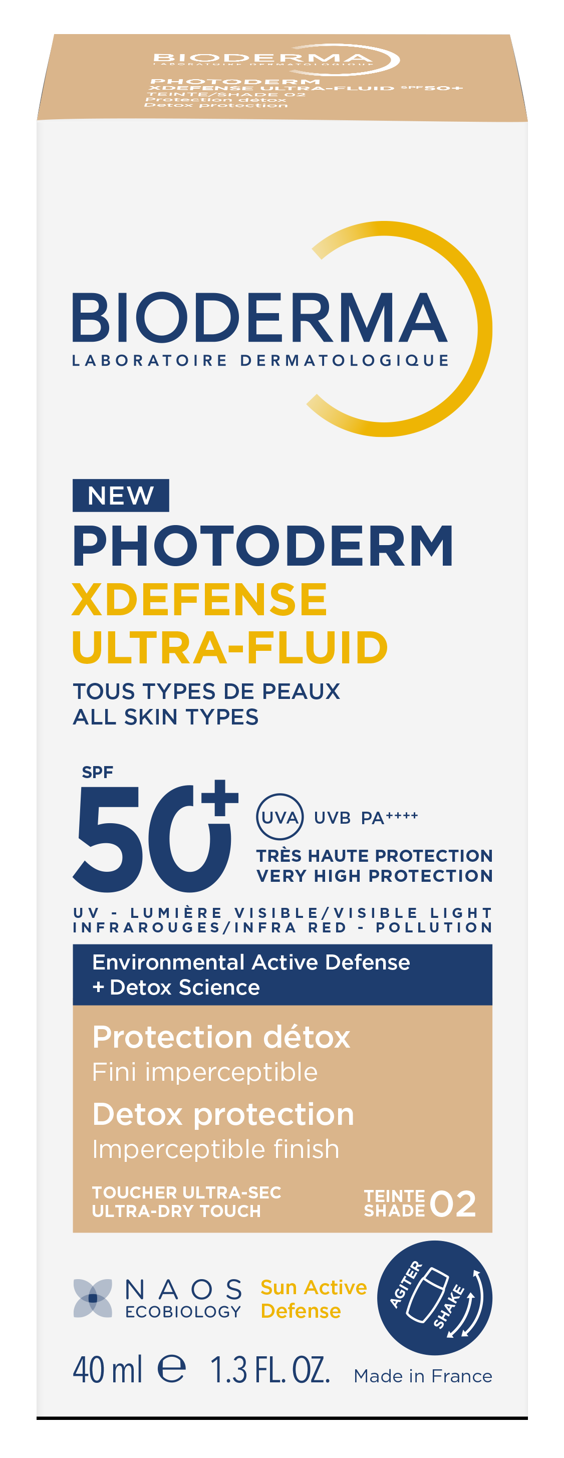 Bioderma Photoderm Xdefense Ultra-Fluid Fluid protector ultra-ușor cu SPF50+ Protecție solară detoxifiantă nuanță 02 40ml