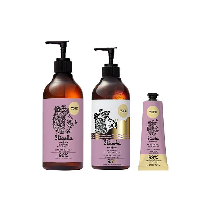 Yope Plum Saffron Cremă de mâini + săpun de mâini + set gel de duș