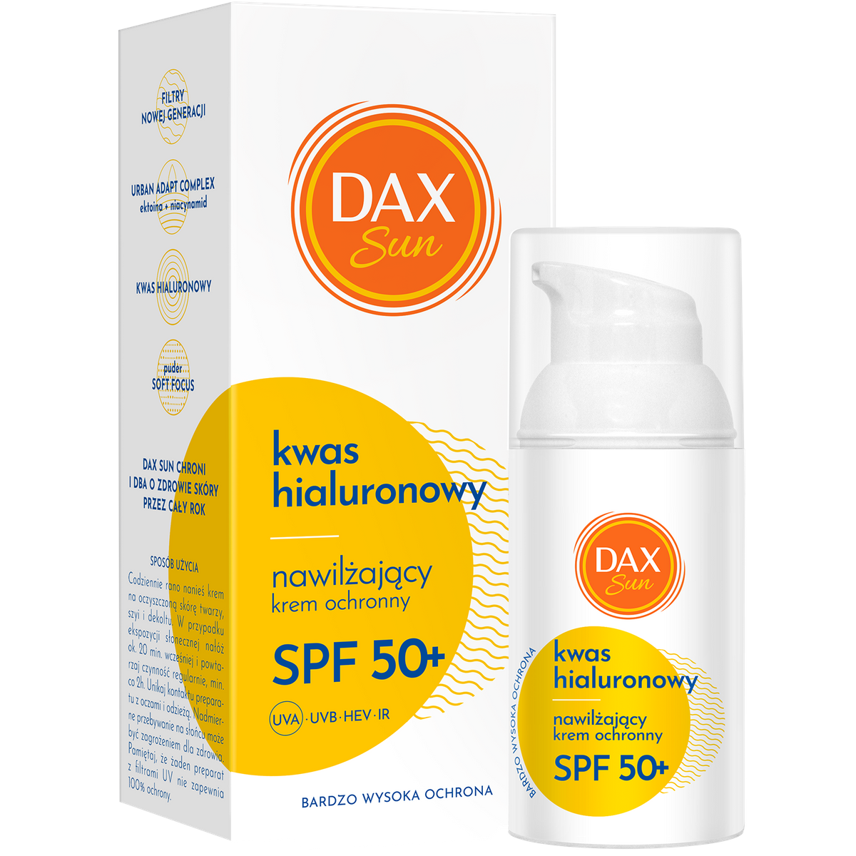 DAX SUN Cremă hidratantă protectoare cu acid hialuronic și filtru SPF50+ 30ml