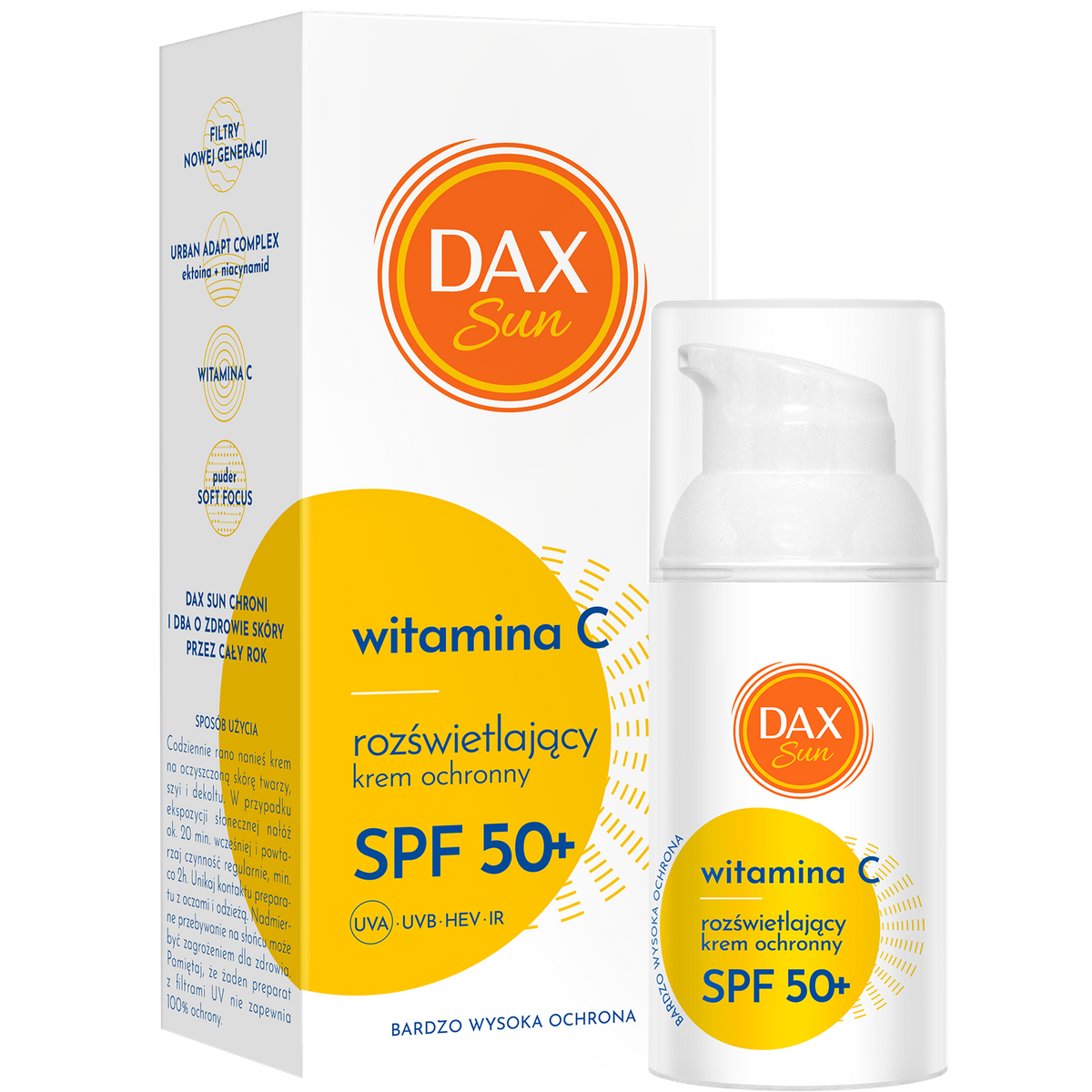DAX SUN Cremă protectoare iluminatoare cu vitamina C și filtru SPF50+ 30ml
