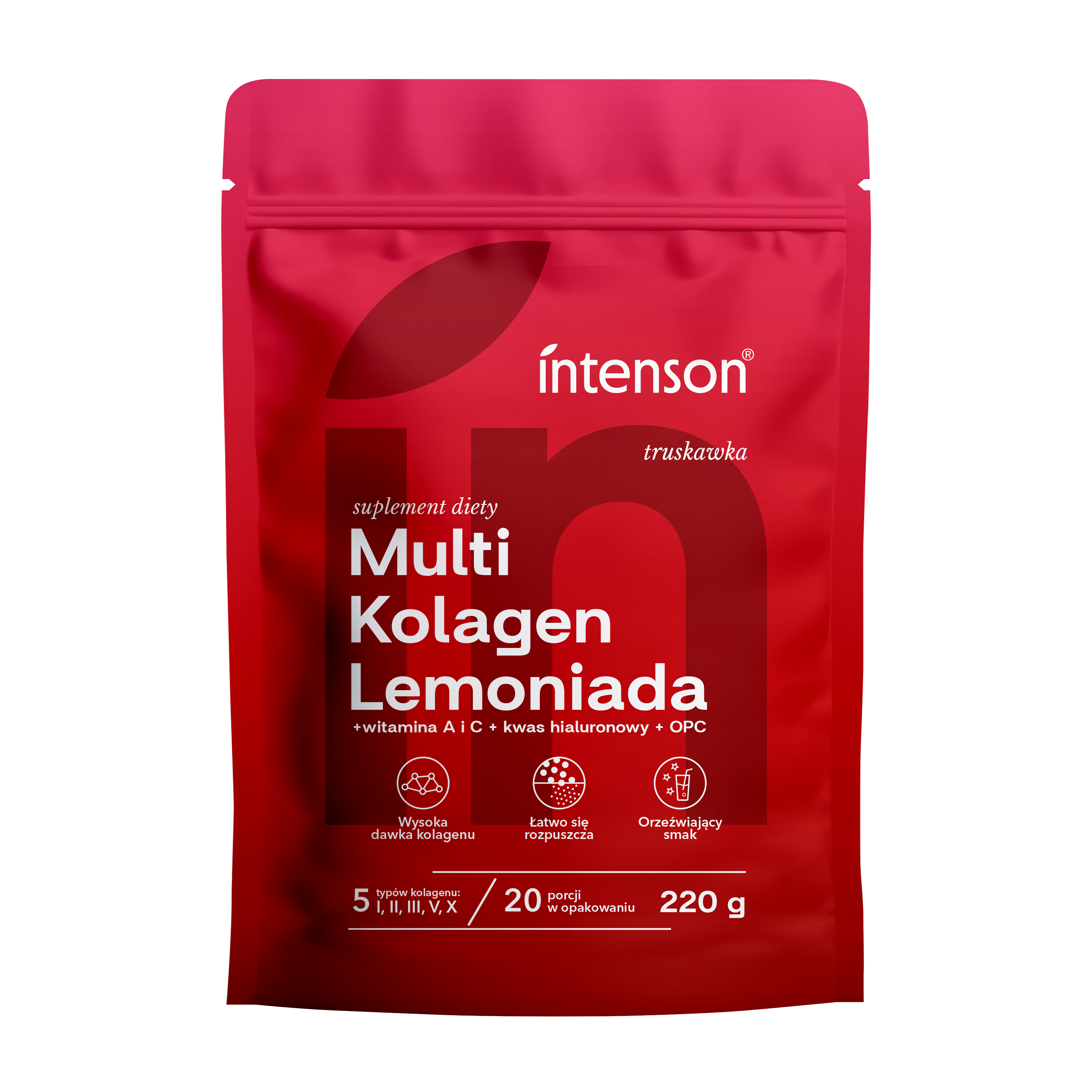 Supliment alimentar Intenson Multi Collagen Lemonade cu aromă de căpșuni 220g