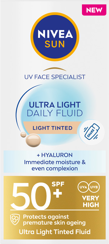 NIVEA Sun Ultra Light Daily Fluid SPF50+ Colorat ușor 40ml
