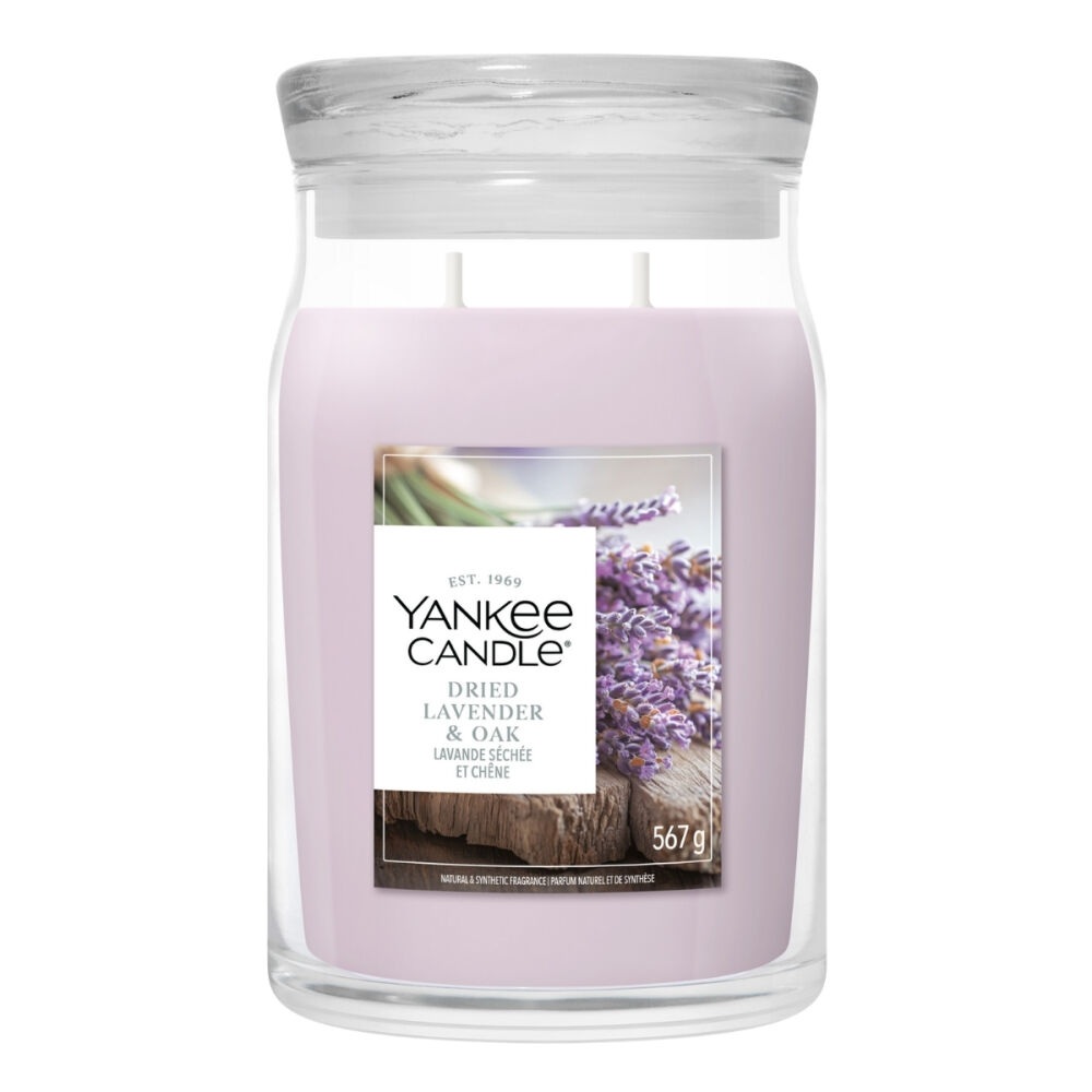 Yankee Candle Semnătură lumânare în borcan mare cu două lavandă uscată și stejar