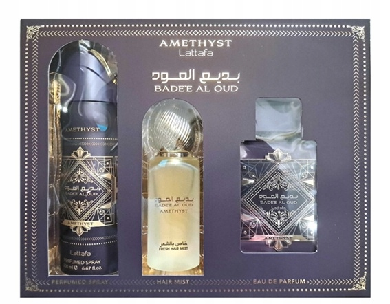 LATTAFA Amethyst Bade'e Al Oud Unisex Eau de Parfum + Deodorant + Hair Mist Set