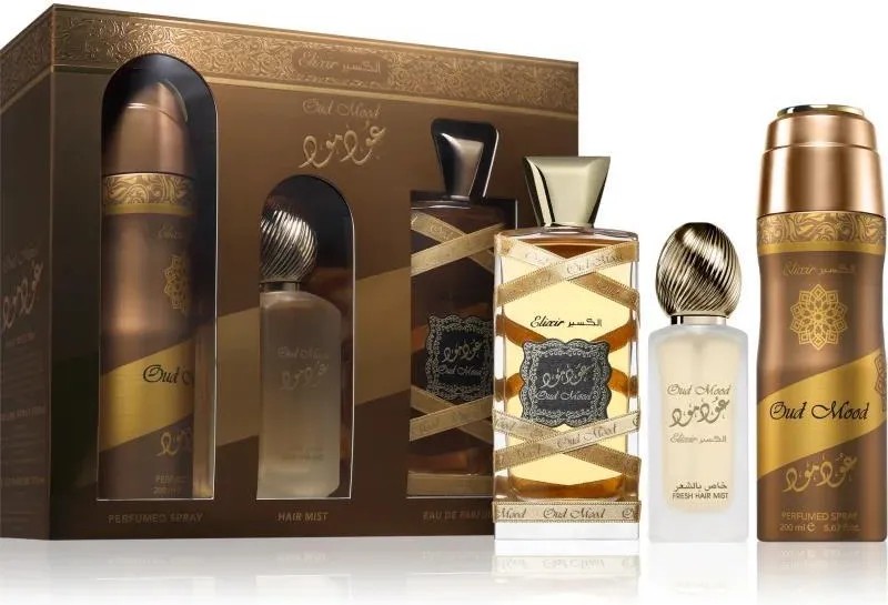 LATTAFA Elixir Oud Mood Unisex Set Apă parfumată + Deodorant + Brumă de păr