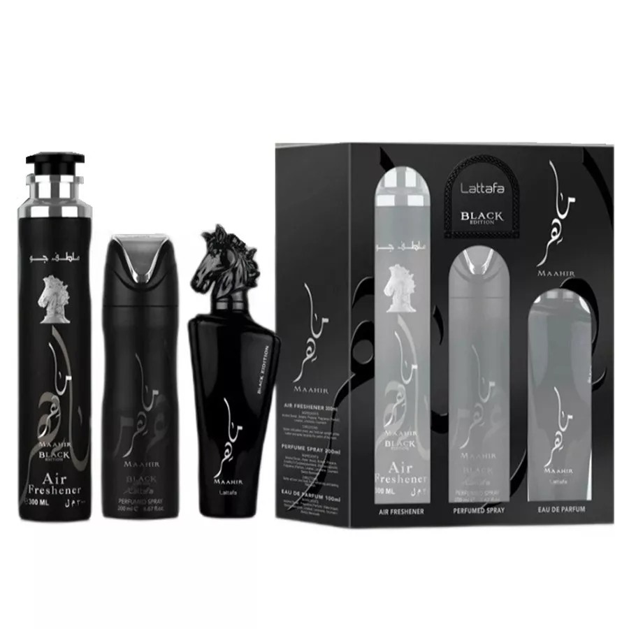 LATTAFA Maahir Black Unisex Set apă de parfum + deodorant + odorizant