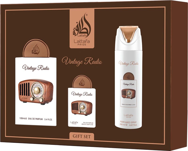 LATTAFA Pride Vintage Radio Unisex Set Apă de Parfum Parfumată 100ml+20ml + Deodorant + Atomizor