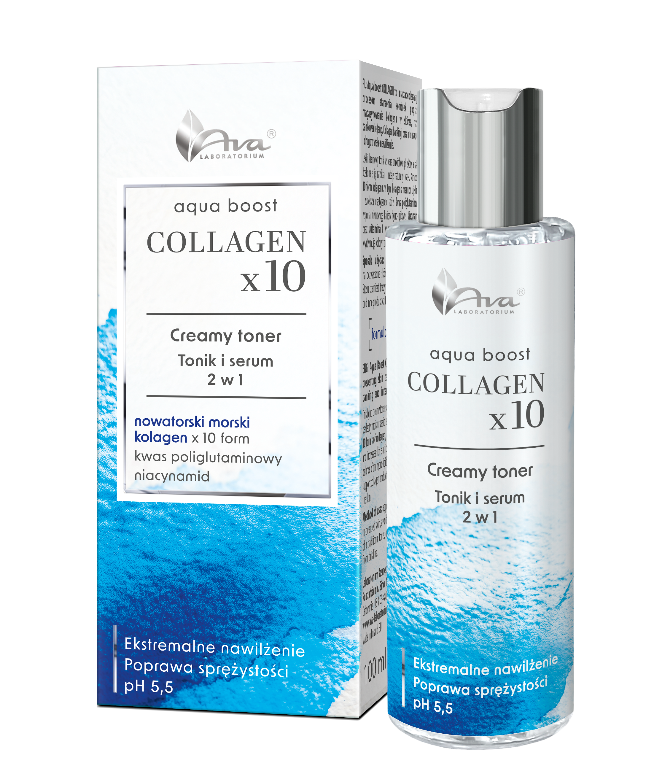 AVA Aqua Boost Colagen x10 Tonic și Ser 2în1 100ml