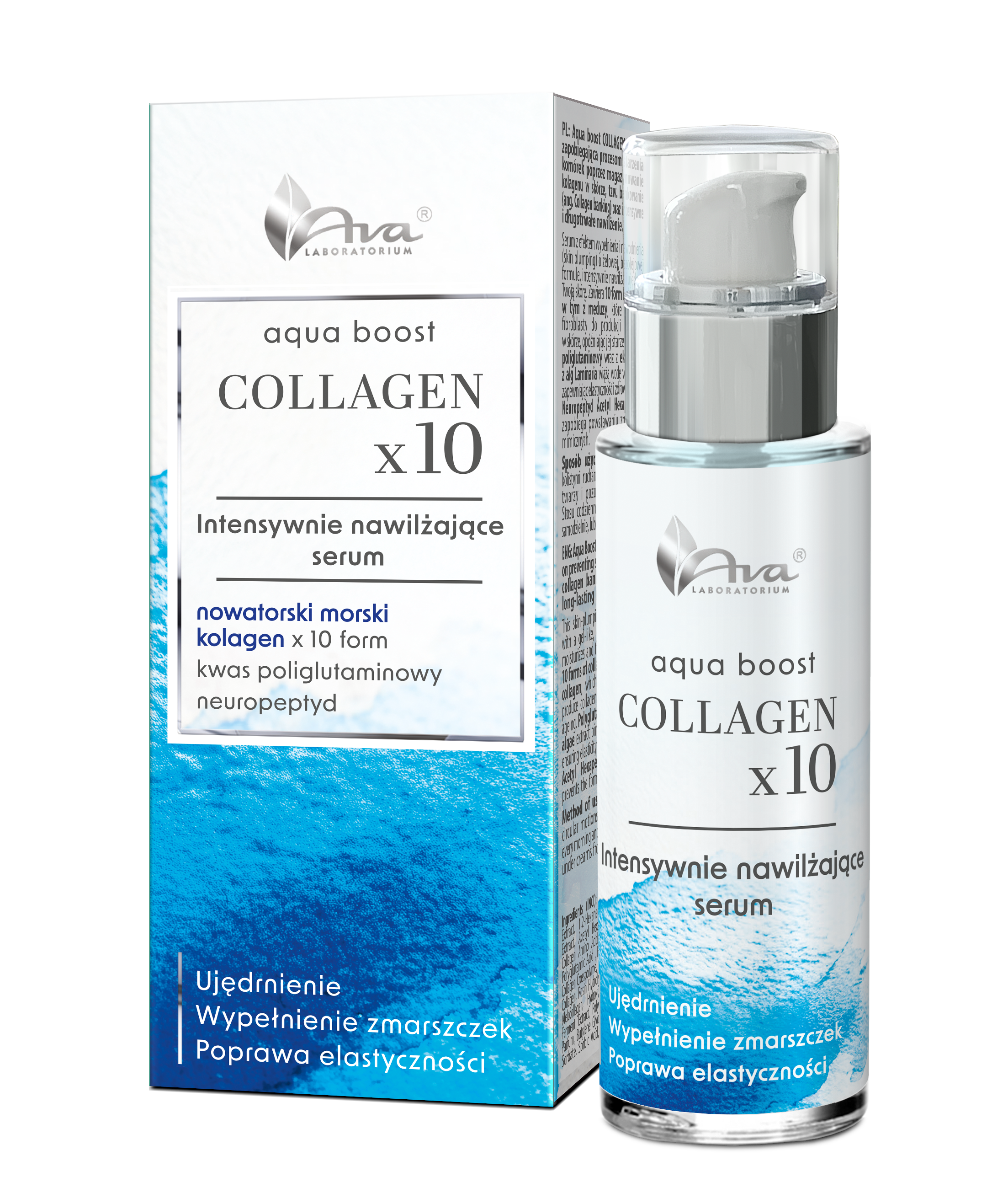 AVA Aqua Boost Colagen x10 Ser intensiv hidratant pentru față 30ml