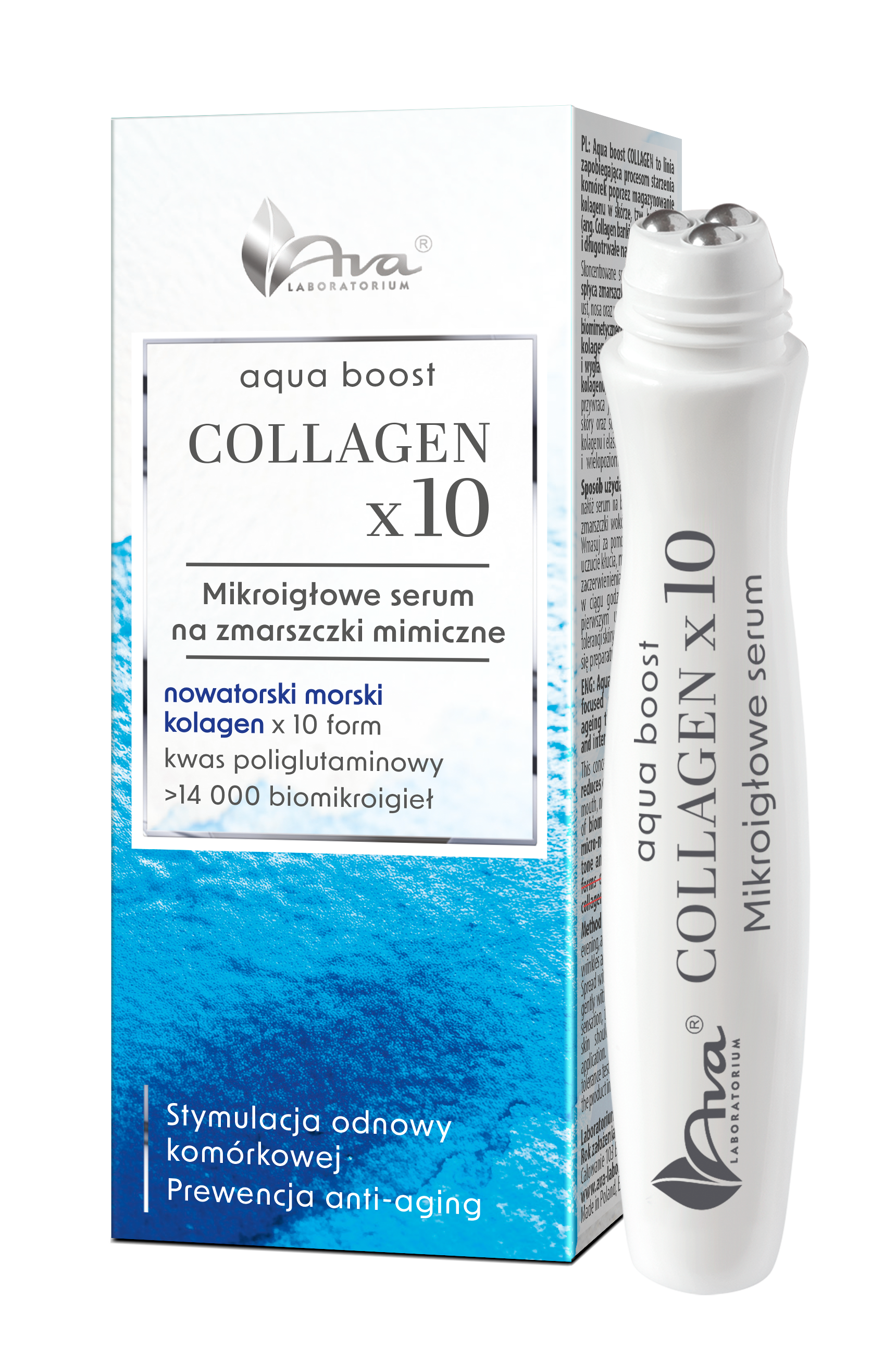 AVA Aqua Boost Colagen x10 Ser cu microaghete pentru riduri faciale 15ml