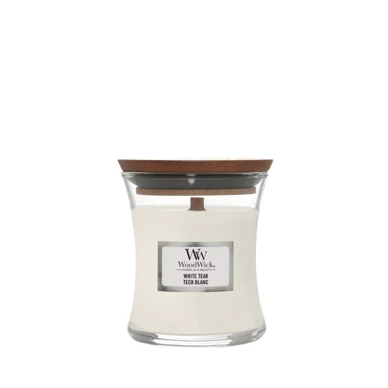Lumânare mică WoodWick White Teak