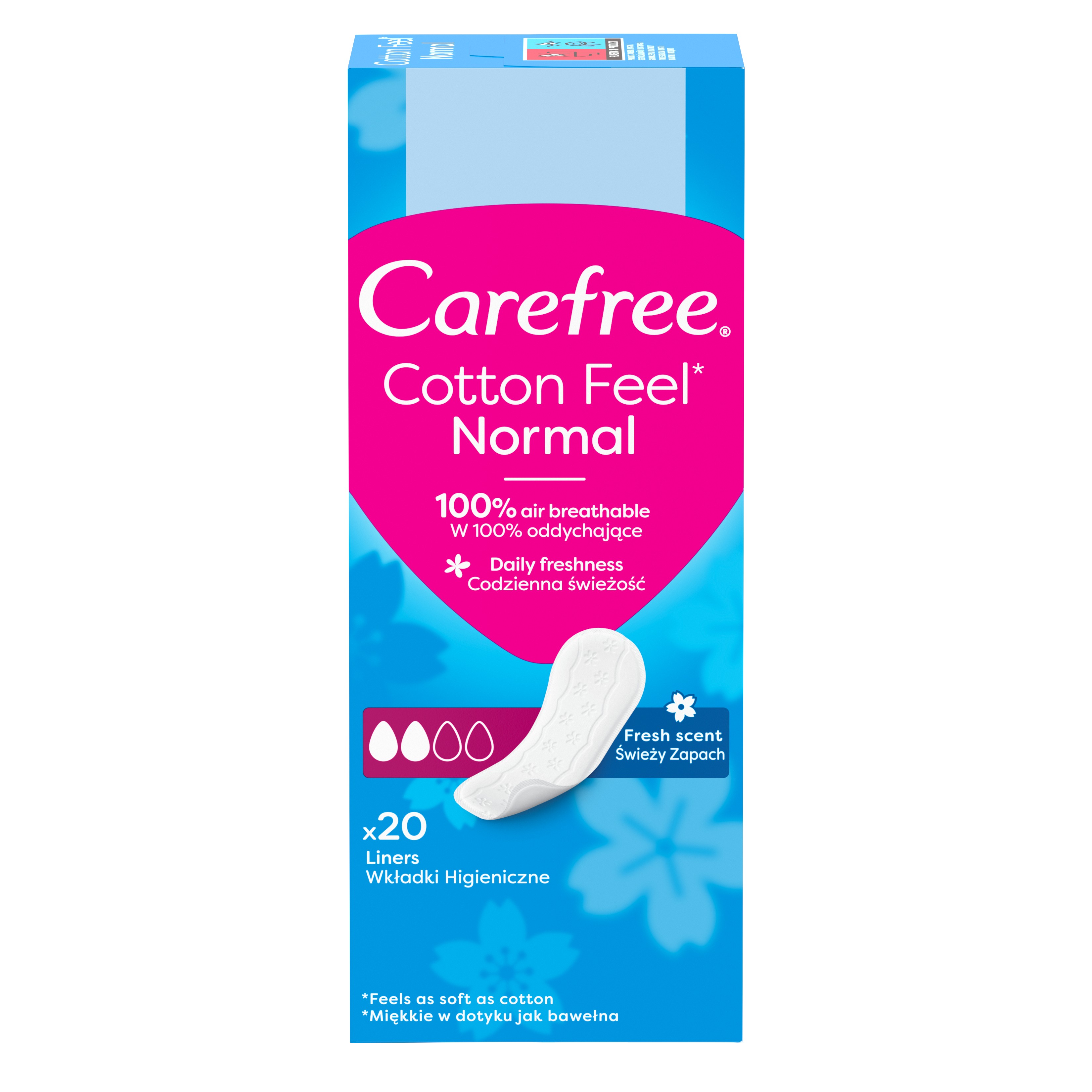 Tampoane sanitare Carefree Cotton Feel Normal Parfum proaspăt 20 buc