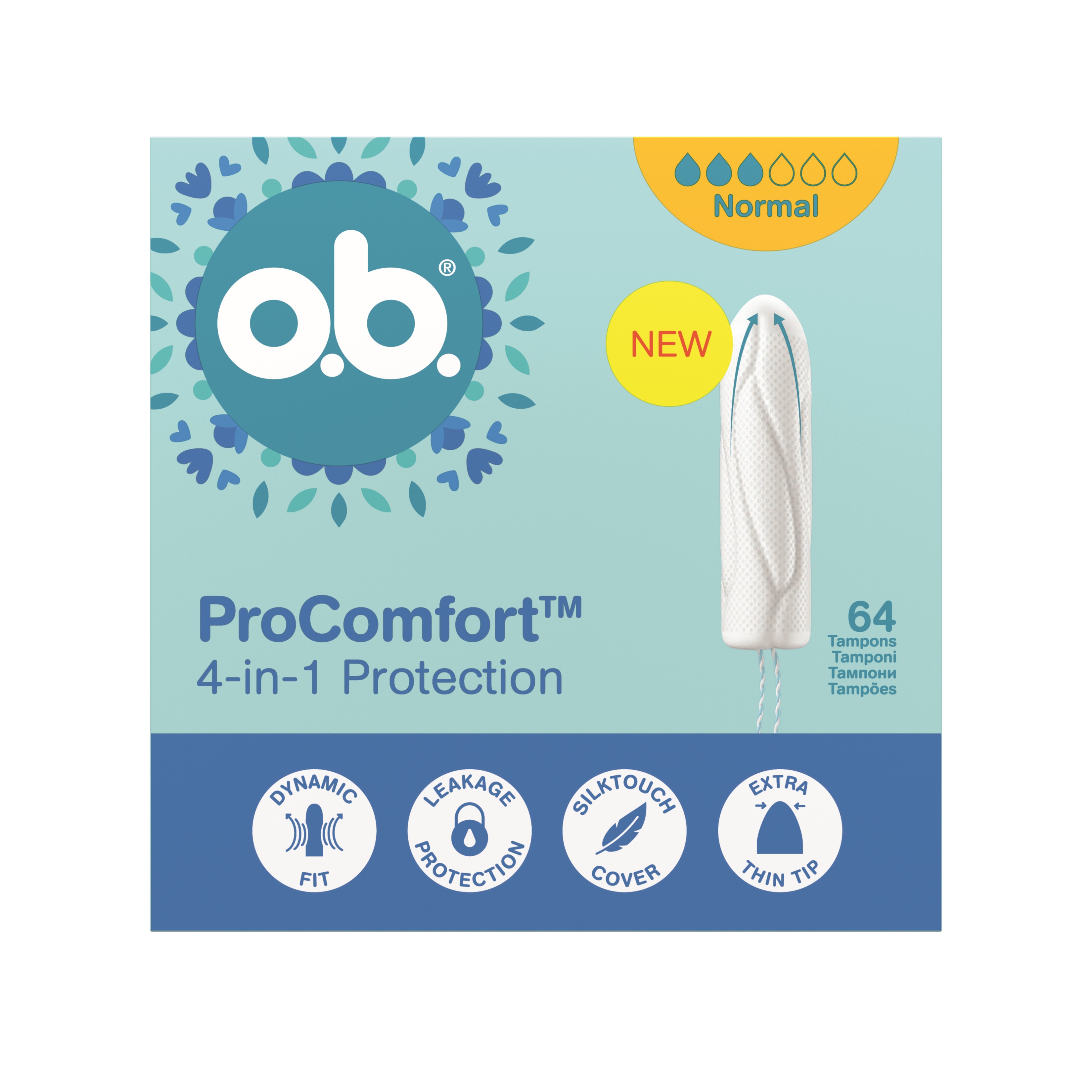 o.b. Tampoane ProComfort 4in1 Normal 64 bucăți