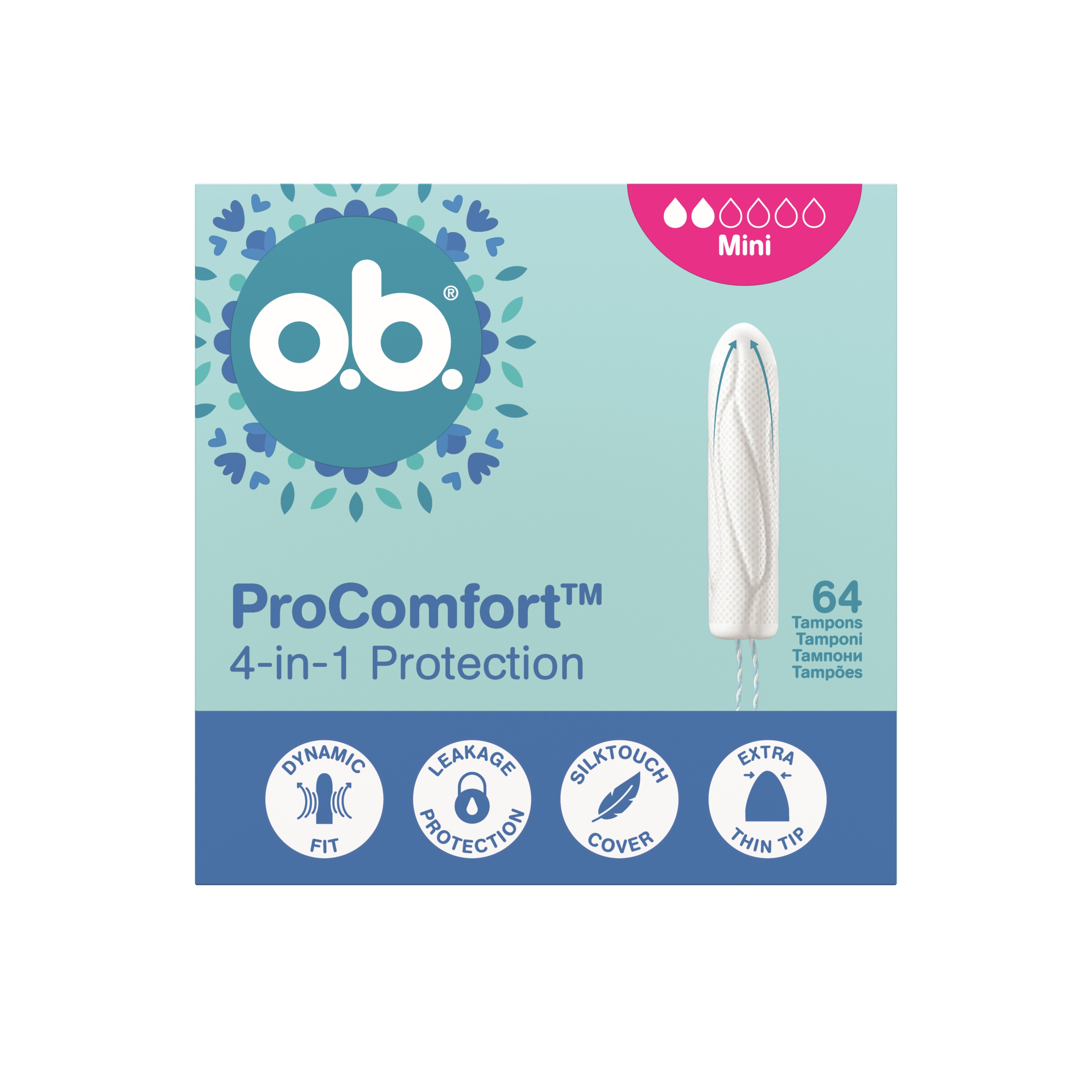 o.b. ProComfort 4in1 Mini Tampoane 64 buc