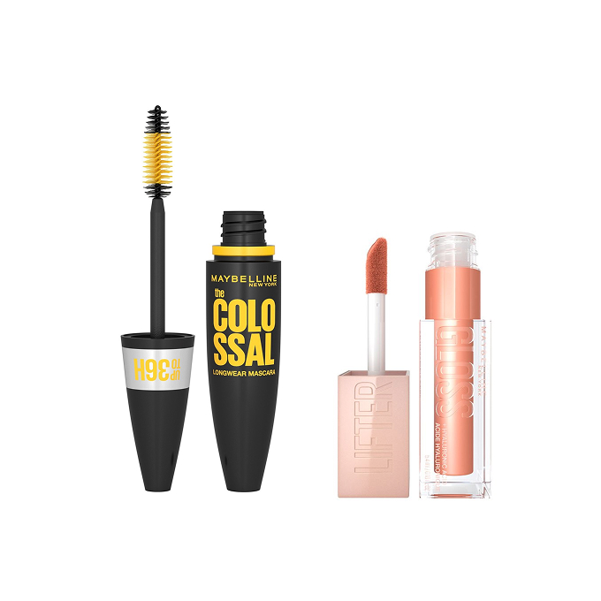 Maybelline The Colossal Longwear 36H Waterproof Mascara + Lifter Gloss Lip Gloss Set 007 Amber