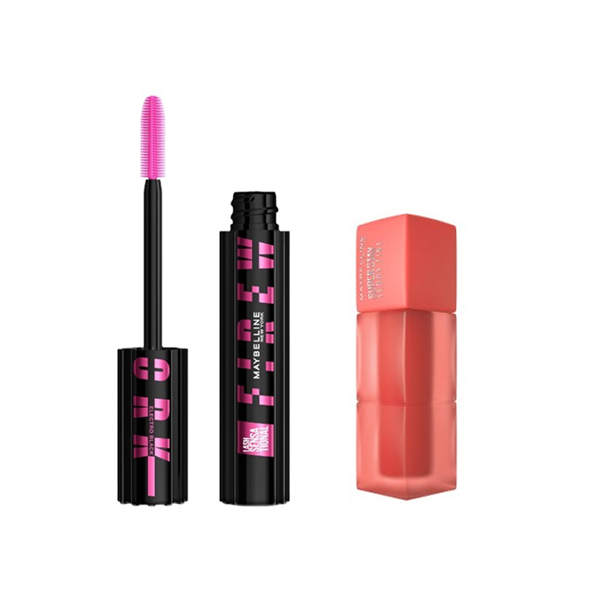 Maybelline Lash Sensational Firework Mascara Set Electro Black + Super Stay Teddy Tint Lipstick 25 Baby Tee