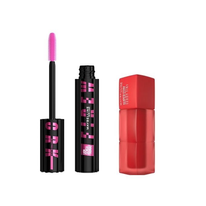 Maybelline Lash Sensational Firework Mascara Set Electro Black + Super Stay Teddy Tint Lipstick 30 Coquettish