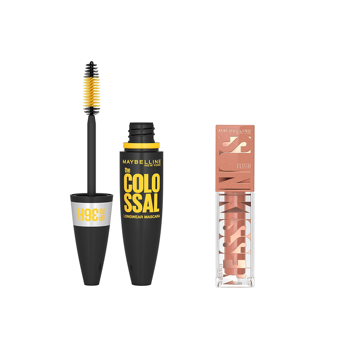 Maybelline The Colossal Longwear 36H Waterproof Mascara Set + Sunkisser Liquid Blush 08 Shades On