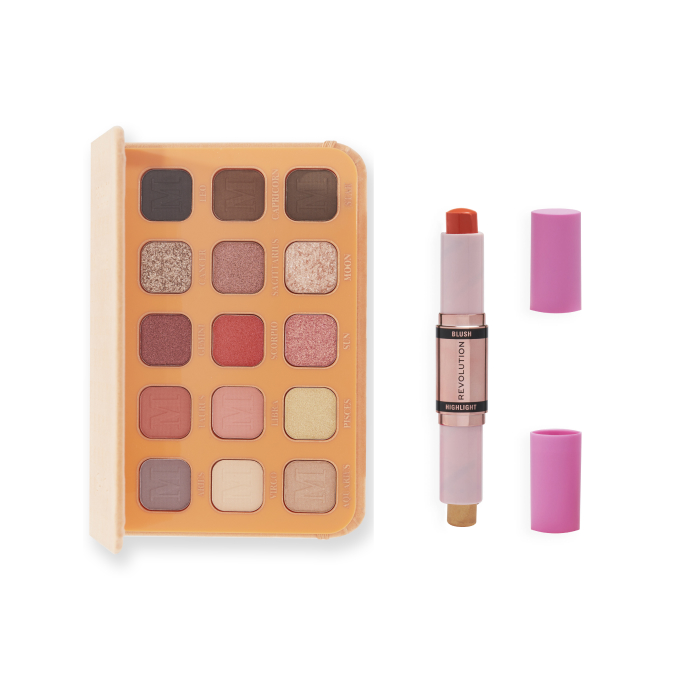Makeup Revolution Set Maffashion My Beauty Diary Paletă de umbre 2.0 + Blush &amp; Highlighter Stick Coral Dew