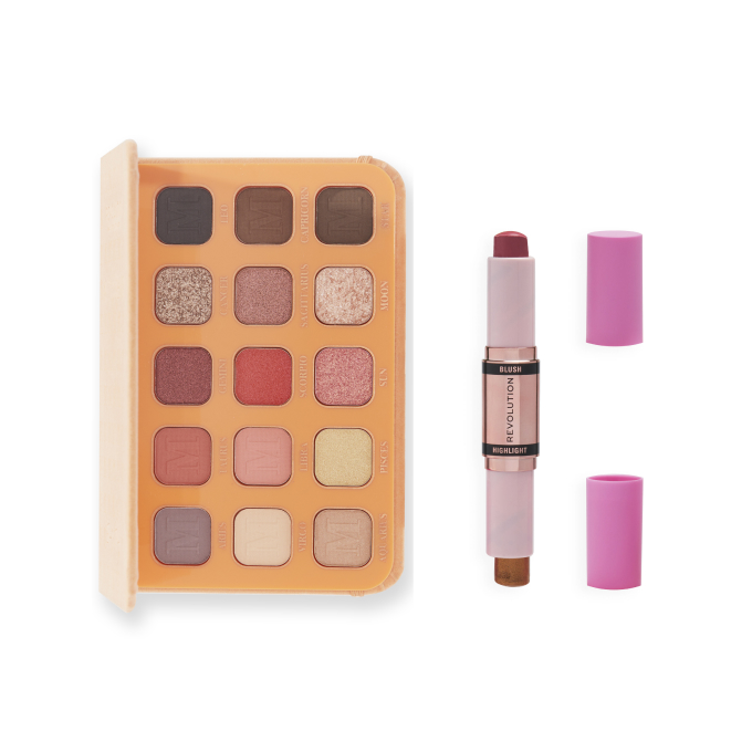 Makeup Revolution Set Maffashion My Beauty Diary Paletă de umbre 2.0 + Blush &amp; Highlighter Stick roz aprins