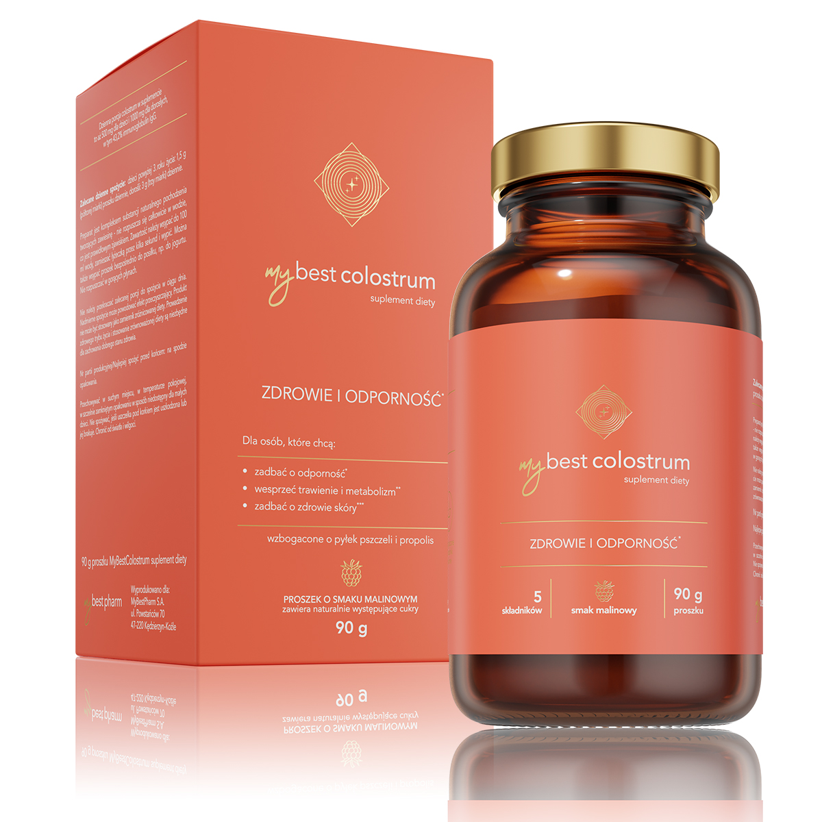 MyBestPharm MyBest Colostrum Supliment alimentar Pulbere cu aromă de zmeură 90g Scurt Termen de expirare 31.08.2029r