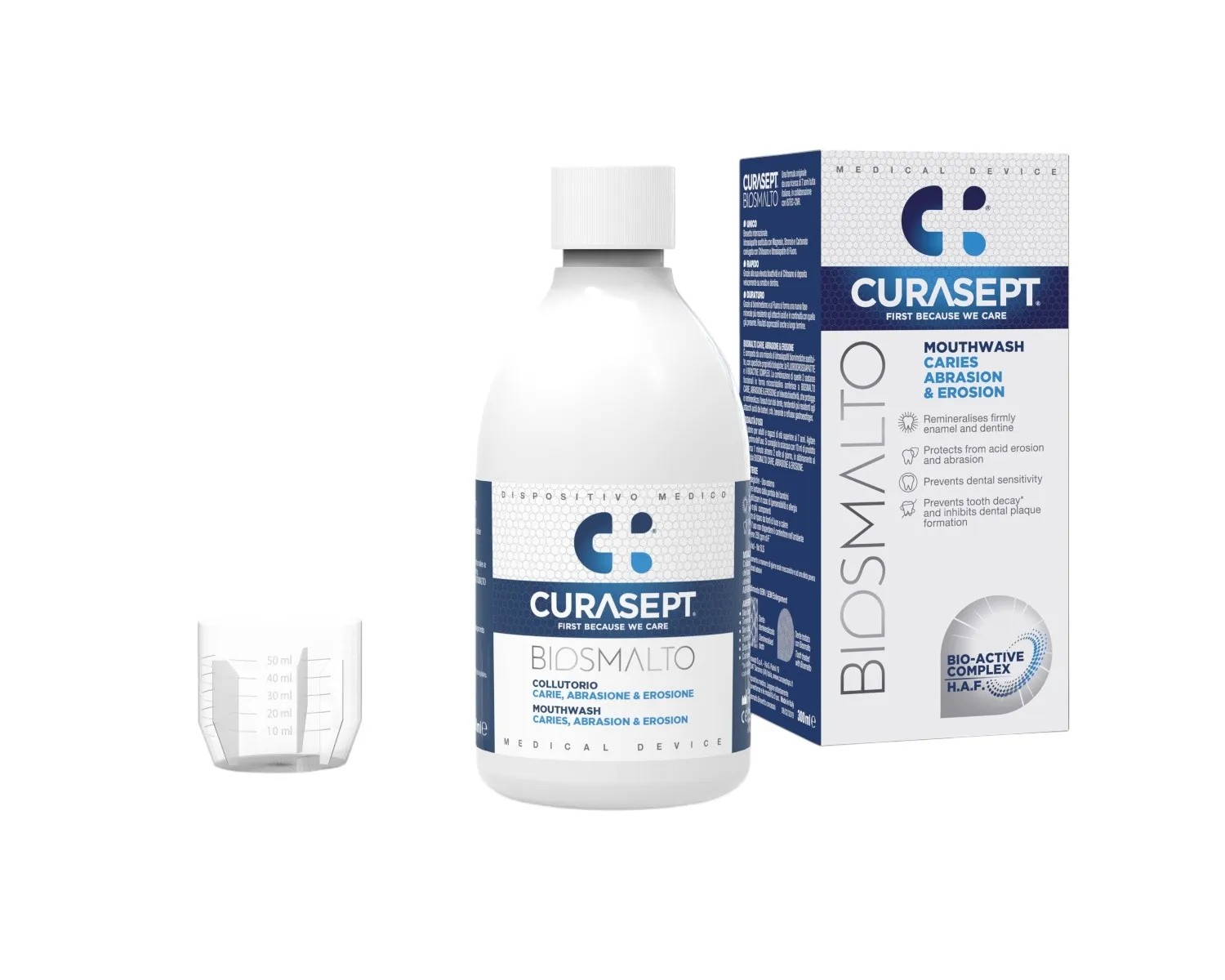 Curasept Biosmalto - Apă de gură împotriva cariilor, eroziunii și abraziunii, 300 ml