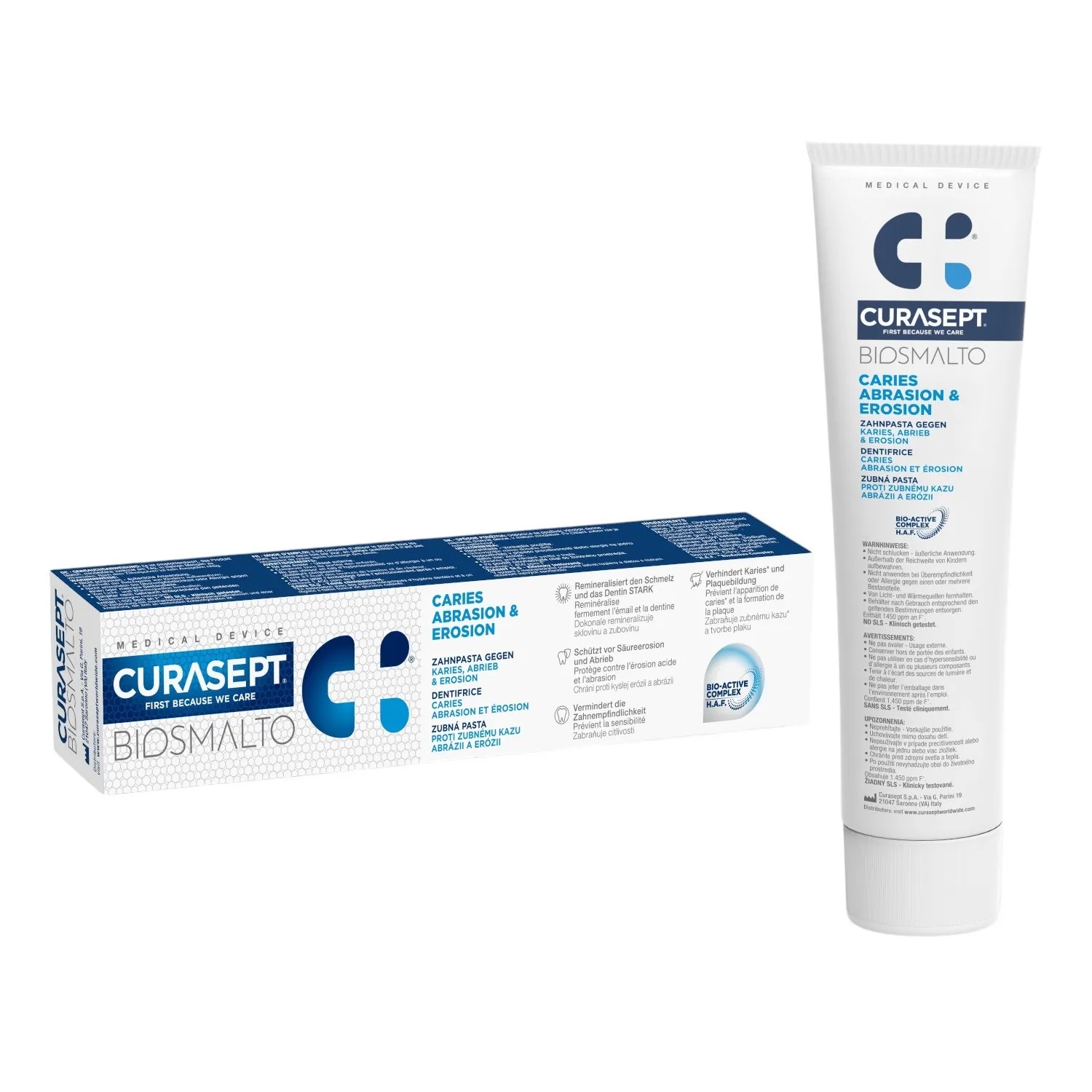 Curasept Biosmalto Caries Abrasion & Erosion Pastă de dinți împotriva cariilor, eroziunii și abraziunii 75 ml